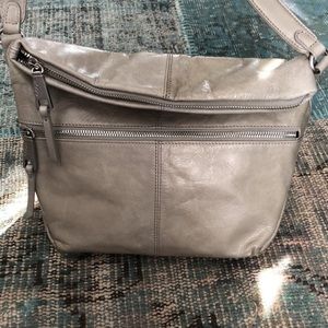 HOBO Render style slouchy vintage leather shoulder bag in light green